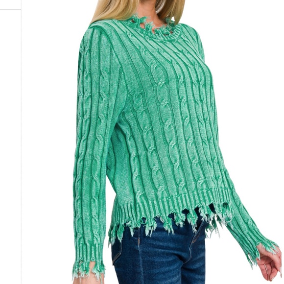 Zenana “ Carly 3 “ Zenana Cable Knit Sweater with Fringe Detail 43 - Picture 2 of 2